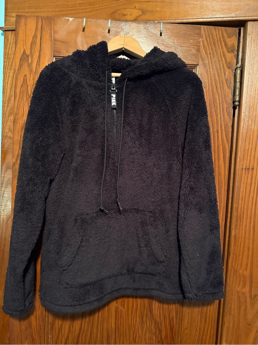 PINK Victoria's Secret Black Plush Hooded Pullover